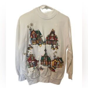 The Cutest Vintage 80s Christmas/Holiday Cottage Sweatshirt Small By Nutcracker
